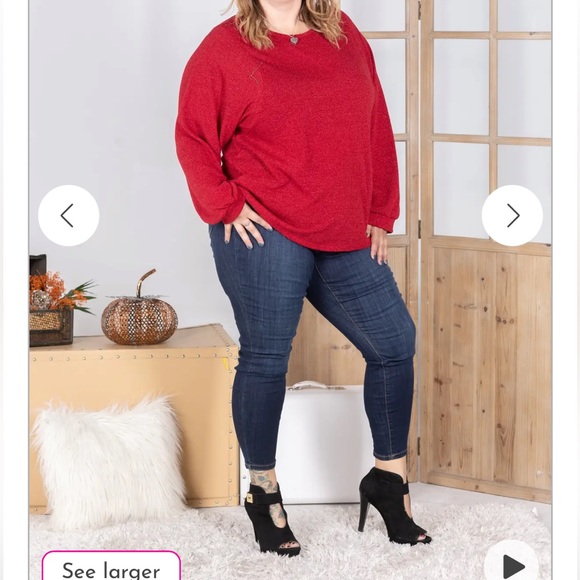 Christmas Holiday party Hesed shimmering ruby, long sleeve, dressy, top - Picture 10 of 11